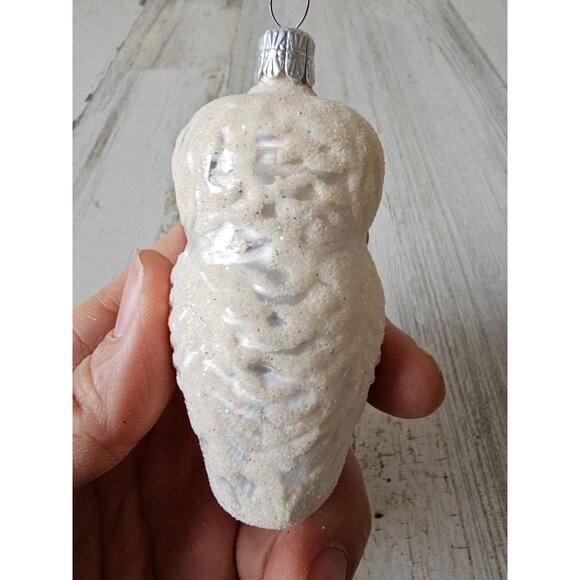 Glass glitter owl bird ornament flocked Xmas tree white sparkle - Picture 3 of 8